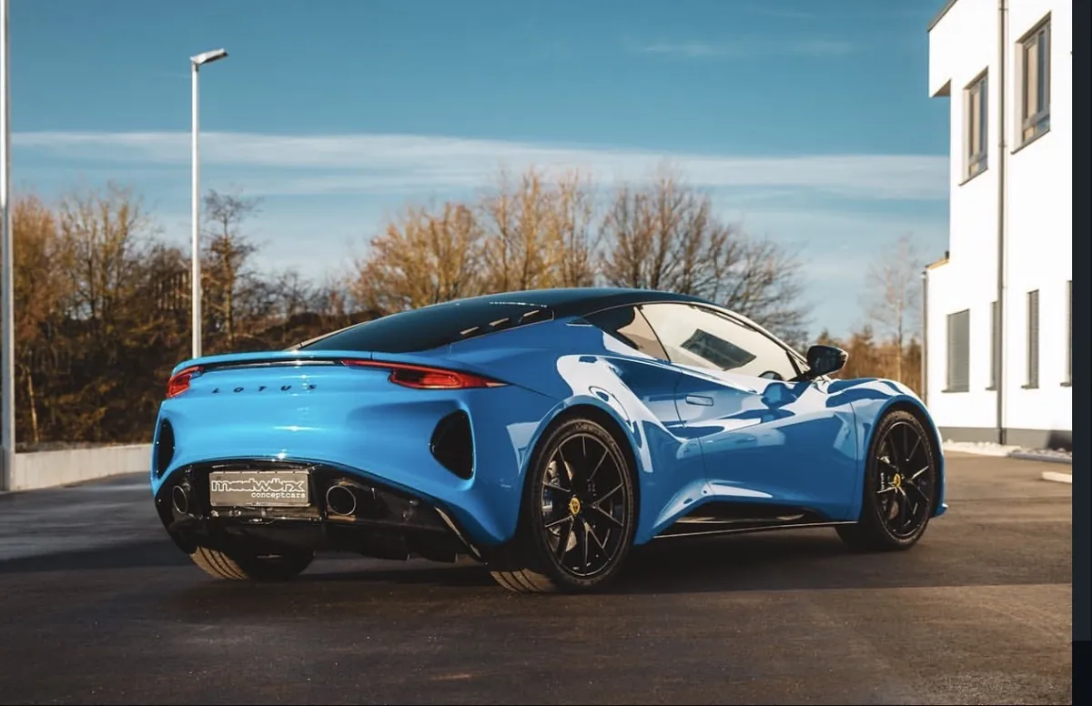 Blauer Lotus-Sportwagen, Heckansicht